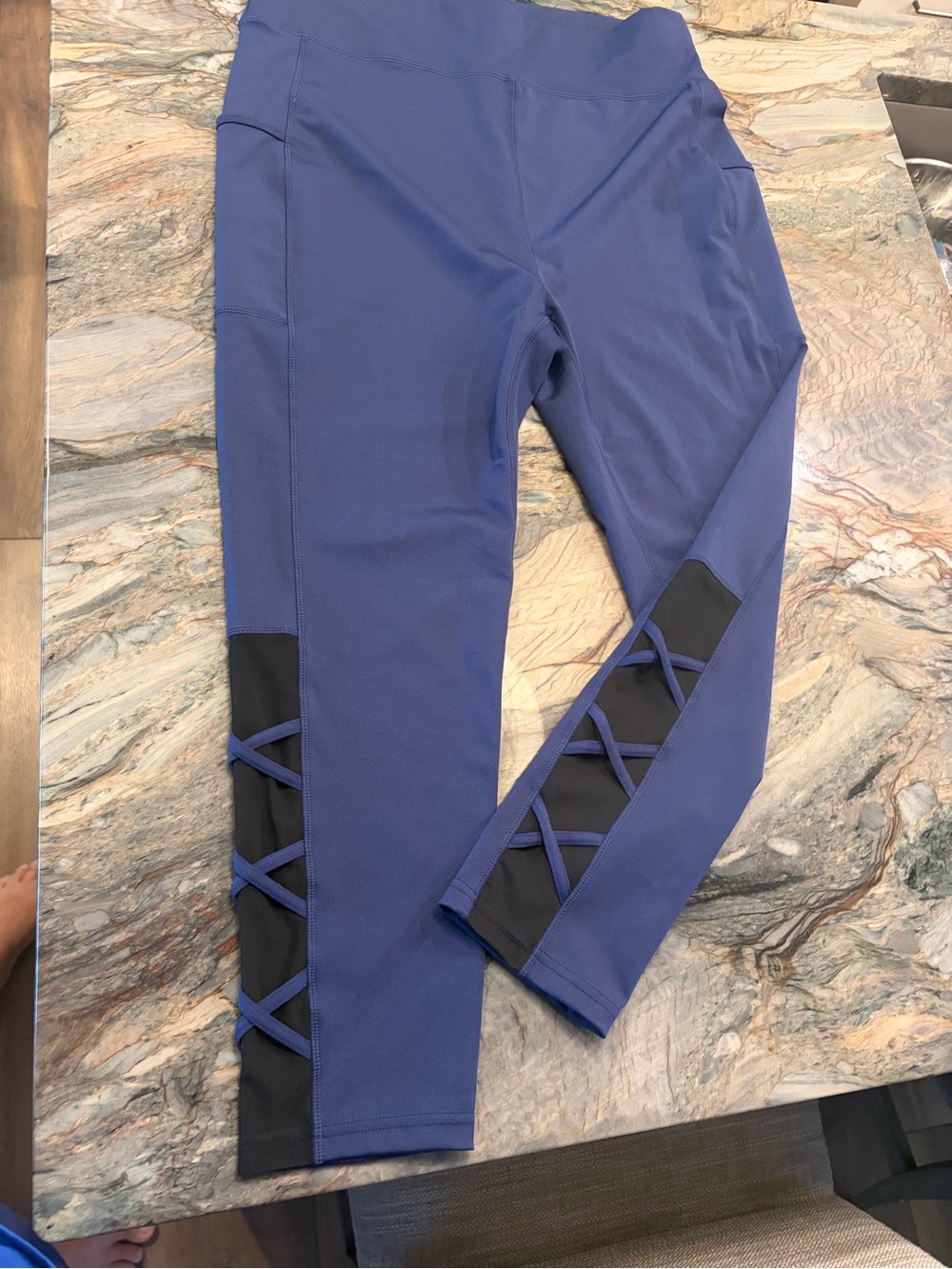 POP Fit Indigo Leggings with Black Crisscross Insets